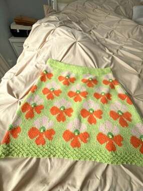 Zara Floral Jacquard Knit Mini Skirt with Textured Flowers